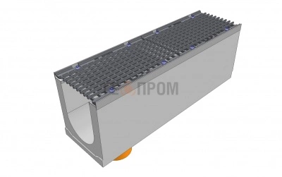 лоток водоотводный бетонный super dn200 h=330 с решеткой чугунной вч (комплект) кл. d400 с вертикальным водосливом
